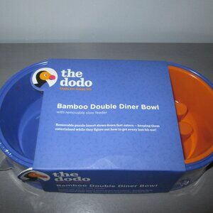 Bamboo Double Diner Bowl the dodo Removable Slow Feeder NEW